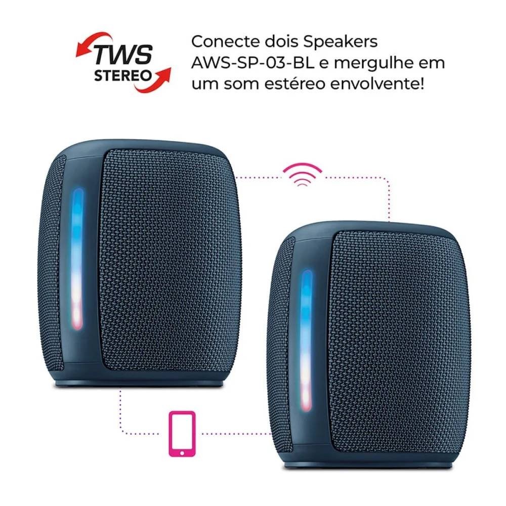 Caixa de Som Aiwa Mini Speaker AWS-SP-03-BL - Bateria, 15W RMS, Azul