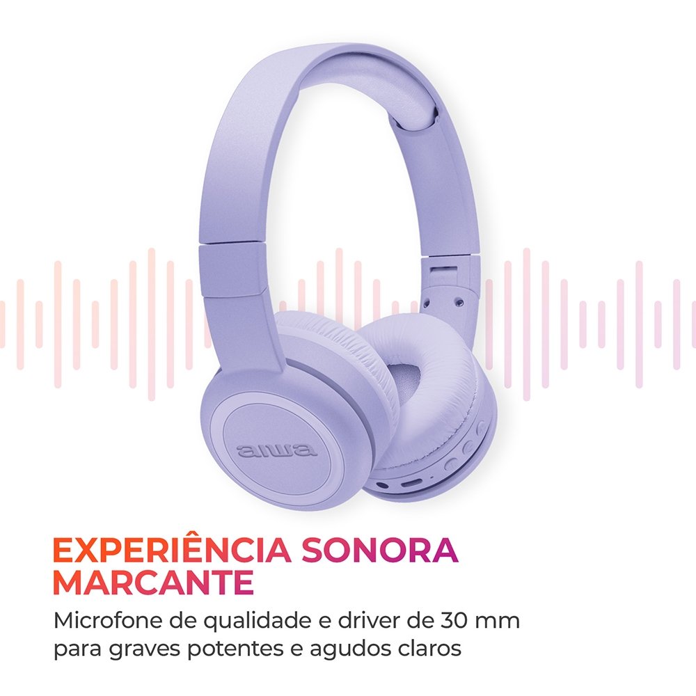 Fone De Ouvido Aiwa AWS-HP-03-P - Bluetooth 5.2, Conexão Dupla, Violeta