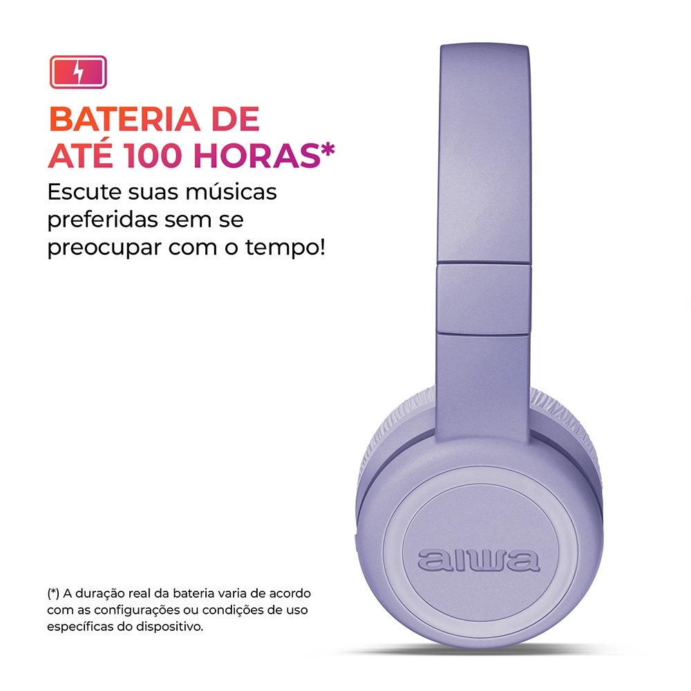 Fone De Ouvido Aiwa AWS-HP-03-P - Bluetooth 5.2, Conexão Dupla, Violeta