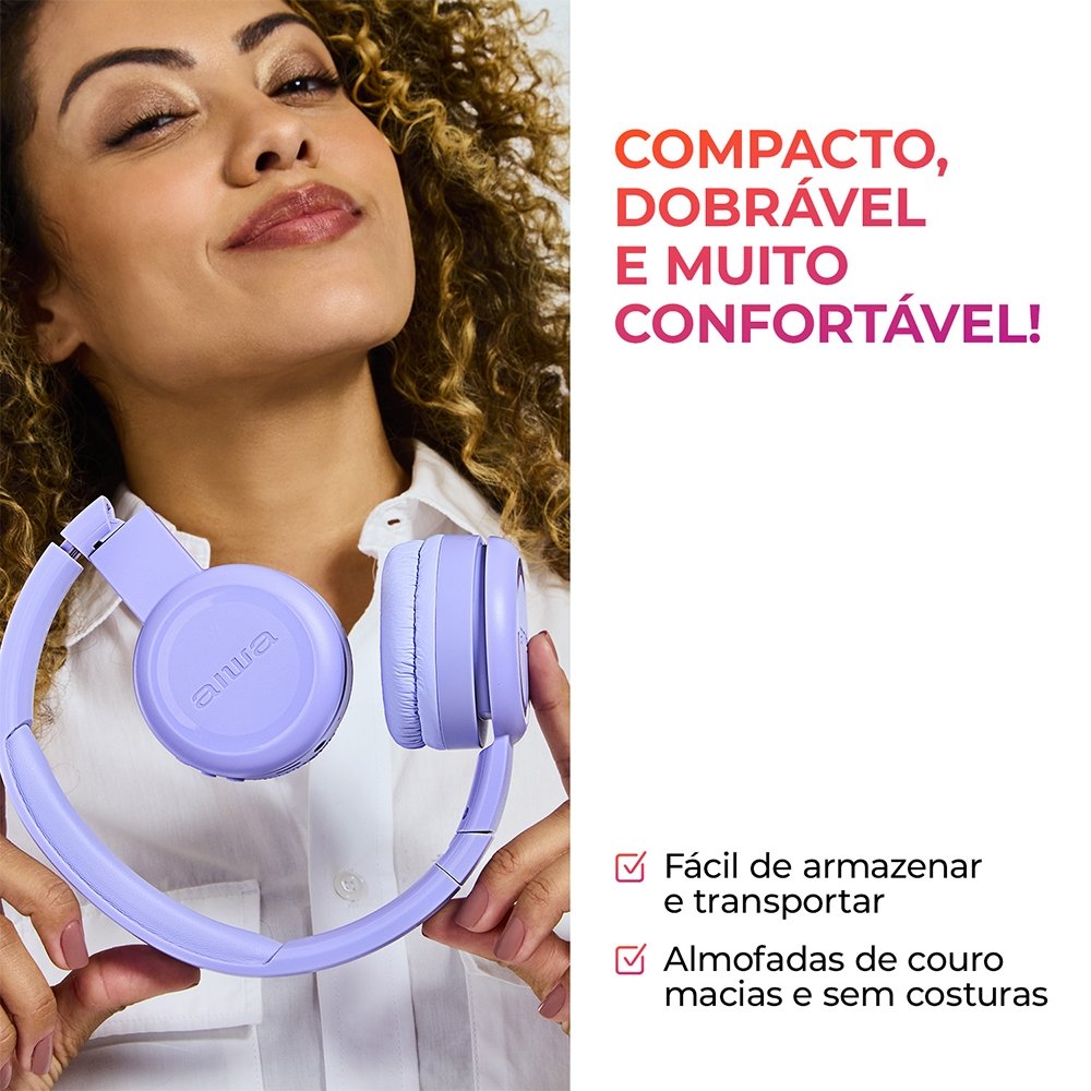 Fone De Ouvido Aiwa AWS-HP-03-P - Bluetooth 5.2, Conexão Dupla, Violeta