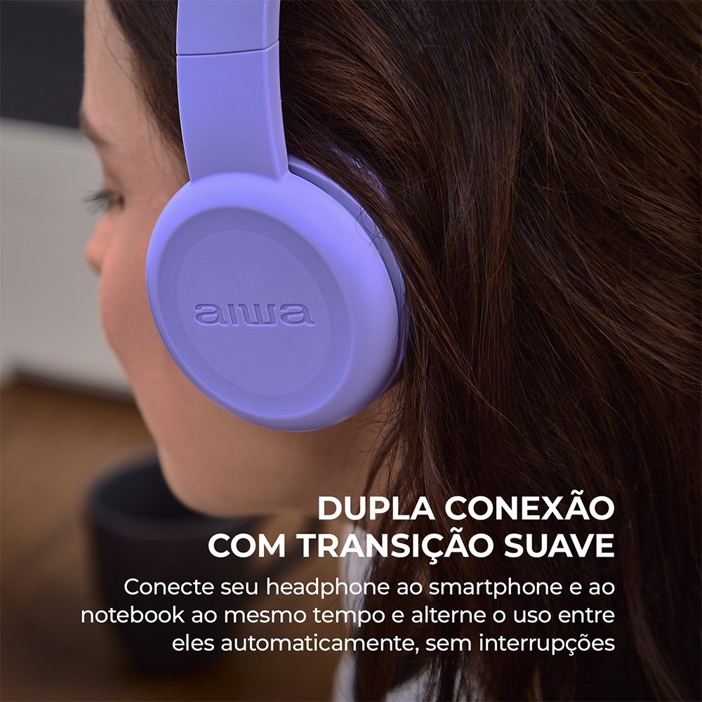 Fone De Ouvido Aiwa AWS-HP-03-P - Bluetooth 5.2, Conexão Dupla, Violeta