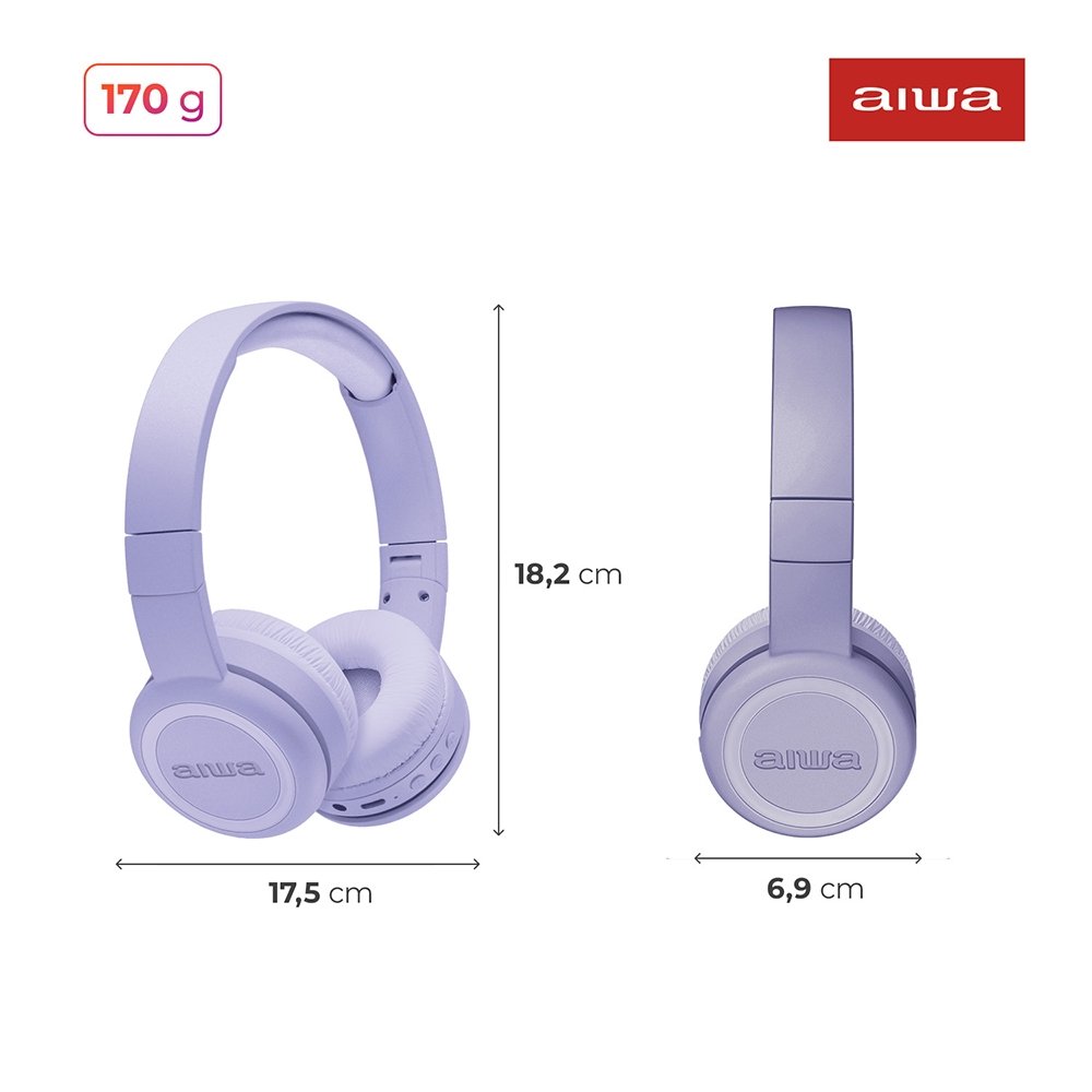 Fone De Ouvido Aiwa AWS-HP-03-P - Bluetooth 5.2, Conexão Dupla, Violeta