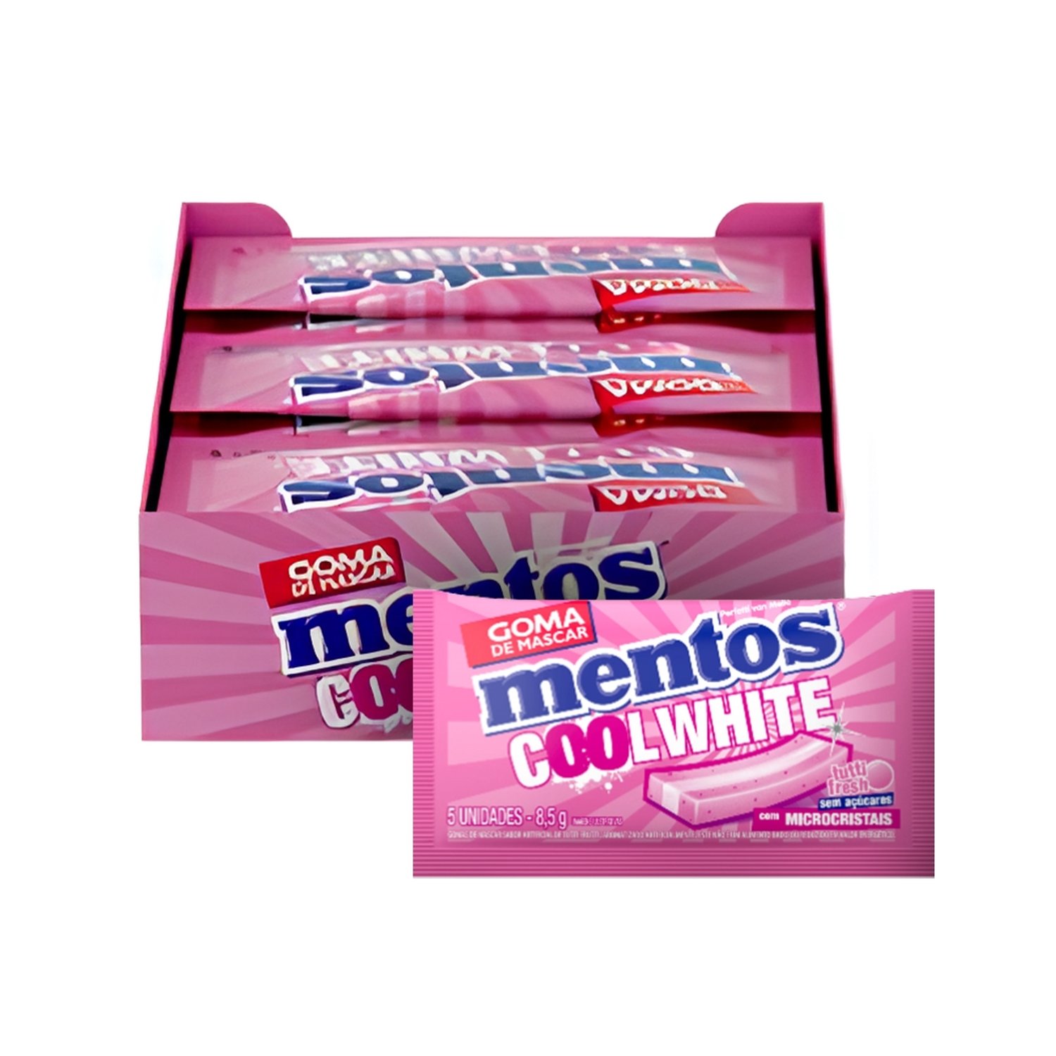 Chiclete Mentos Cool White Tutti Fresh 8,5g - Caixa com 15 Pacotes