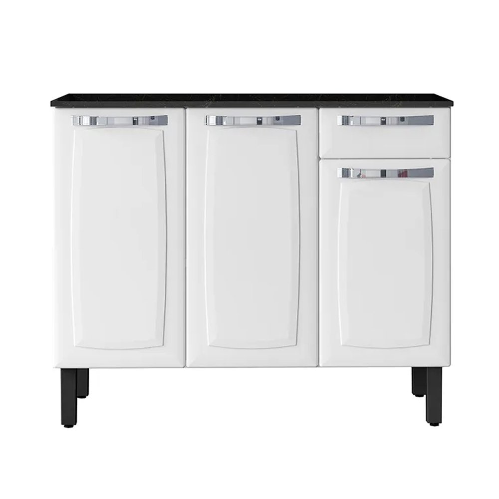 Balcão Itatiaia IG3G1-105 Rose 2023 - 3 Portas, 1 Gaveta, Branco Neve