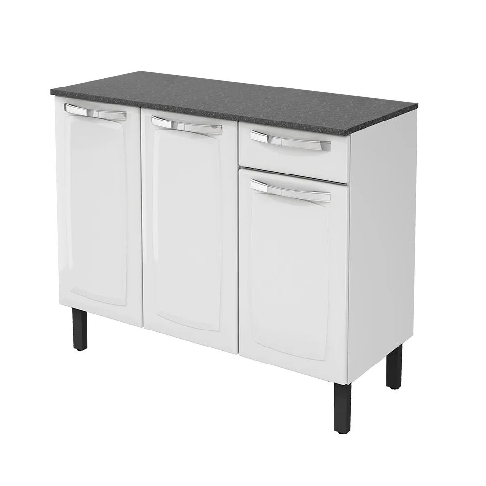 Balcão Itatiaia IG3G1-105 Rose 2023 - 3 Portas, 1 Gaveta, Branco Neve