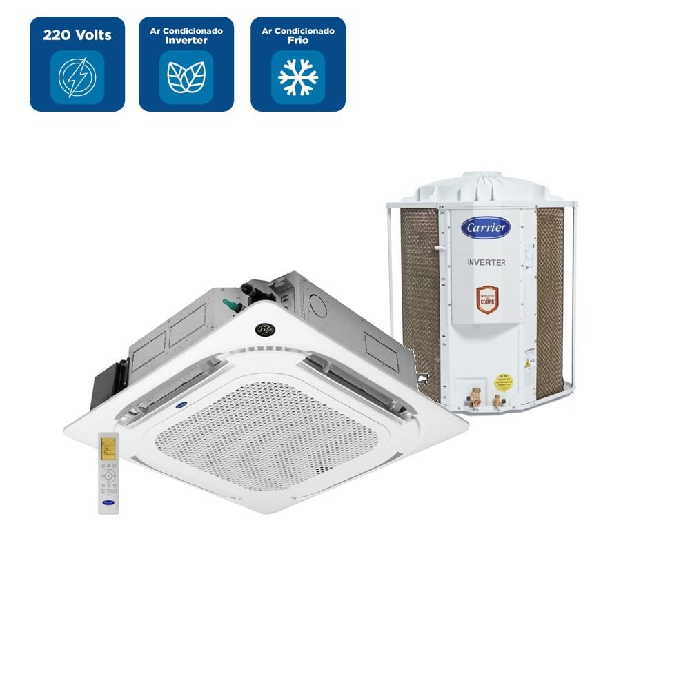 Ar Condicionado Split Inverter Cassete 4 Vias Carrier Connect 48000 BTU/h Frio Monofásico 38CCVE48515MC ¿ 220 Volts