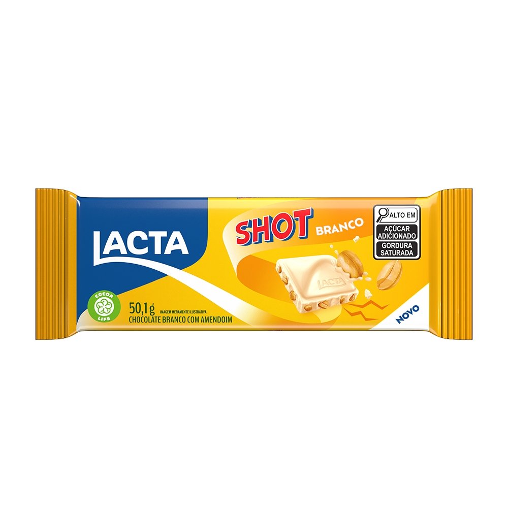 Chocolate Lacta Shot Branco 50,1g - Embalagem com 21 Unidades