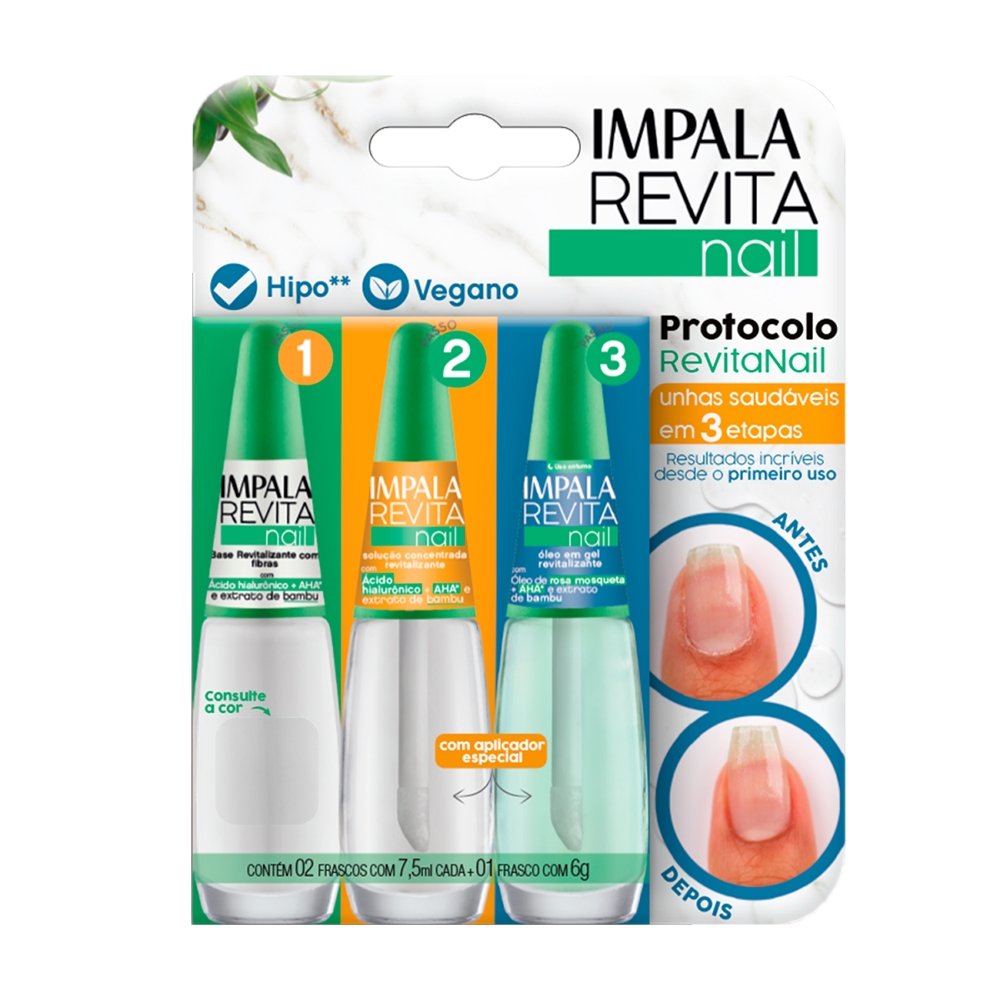 Kit Impala Revitanail Base Soft 7,5ml + Solução 7,5ml + Óleo em Gel 6,0ml