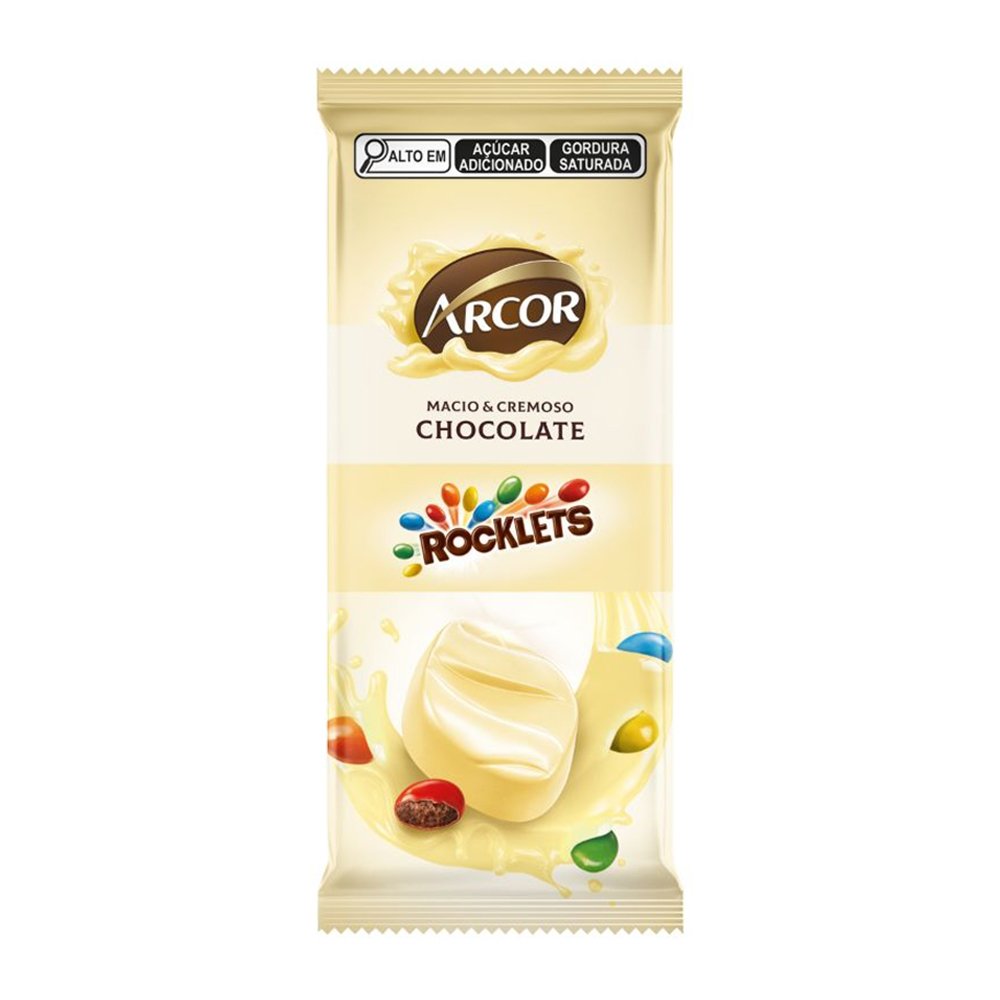 Chocolate Arcor Tablete Rocklets Branco 80g - Embalagem com 12 Unidades