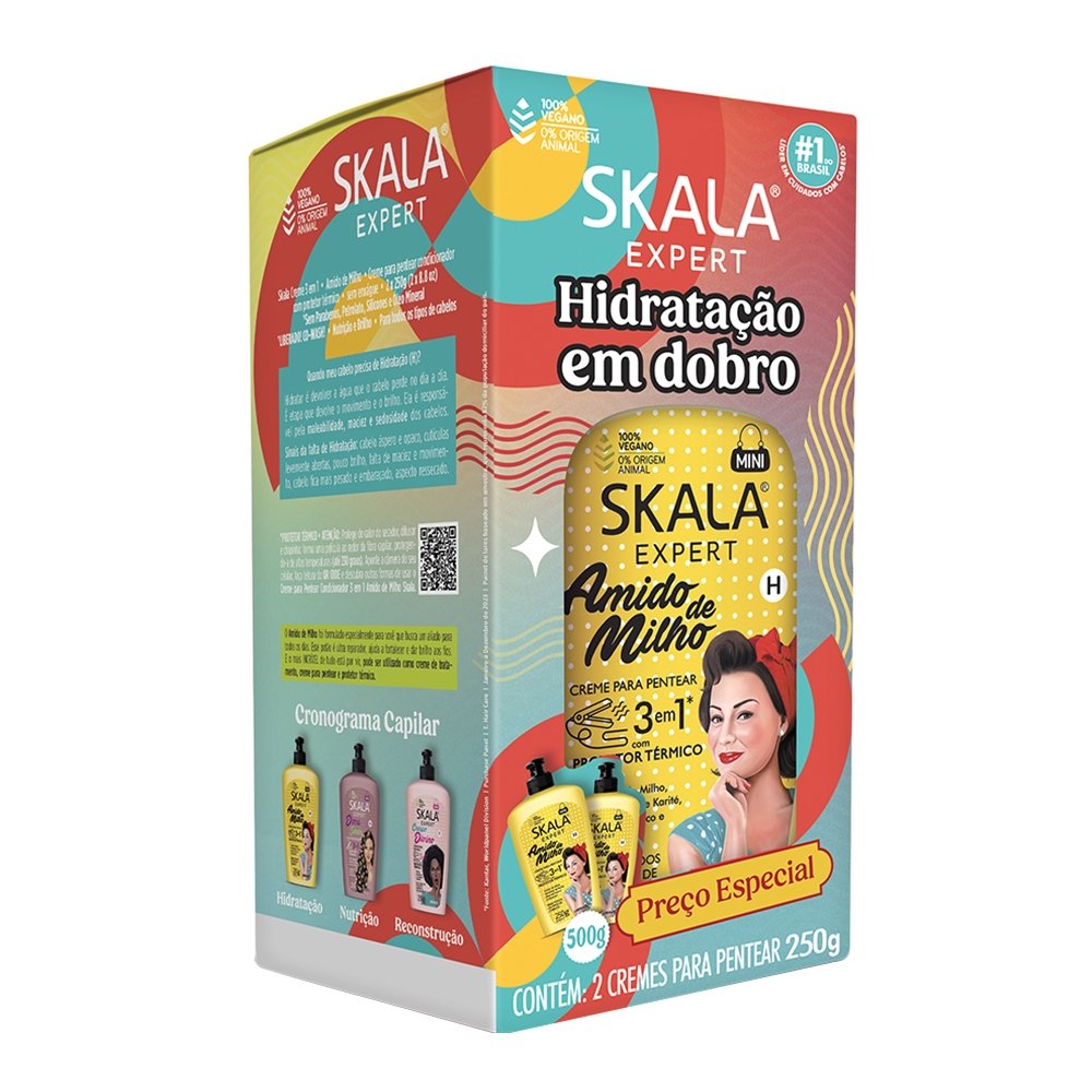 Creme de Pentear Skala Amido de Milho 250g - Embalagem com 2 Unidades