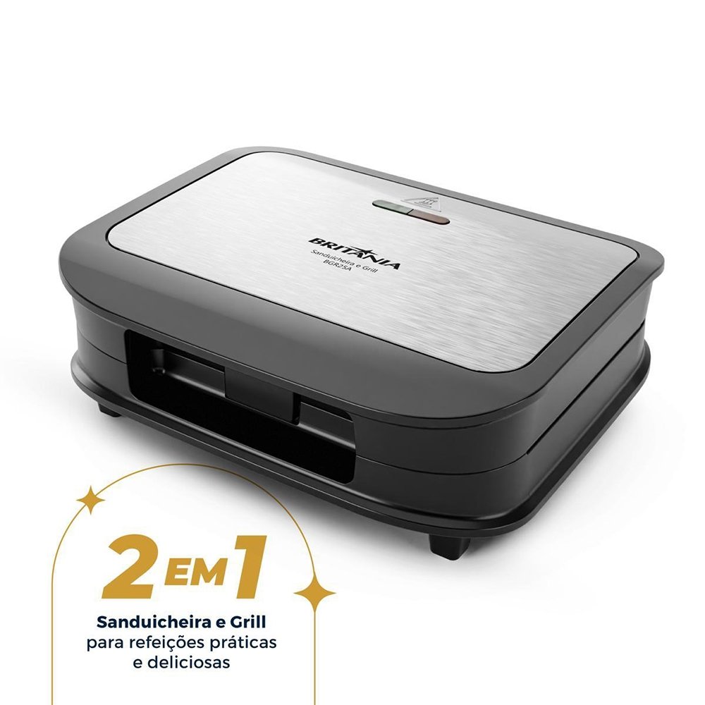 Sanduicheira/Grill Britânia BGR25A - 2 Em 1, 750W, Preto/Inox, 220V