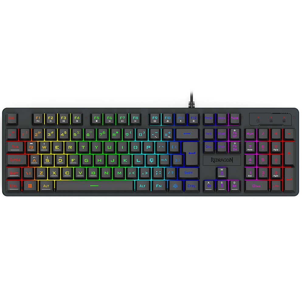 Teclado Membrana Gamer Redragon Netherbane Iluminacao Rainbow Preto ABNT2 K521-R PT