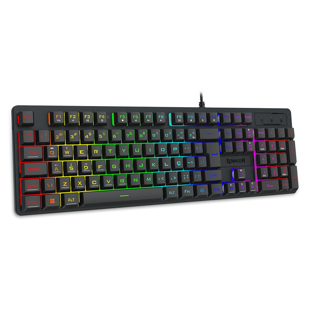Teclado Membrana Gamer Redragon Netherbane Iluminacao Rainbow Preto ABNT2 K521-R PT