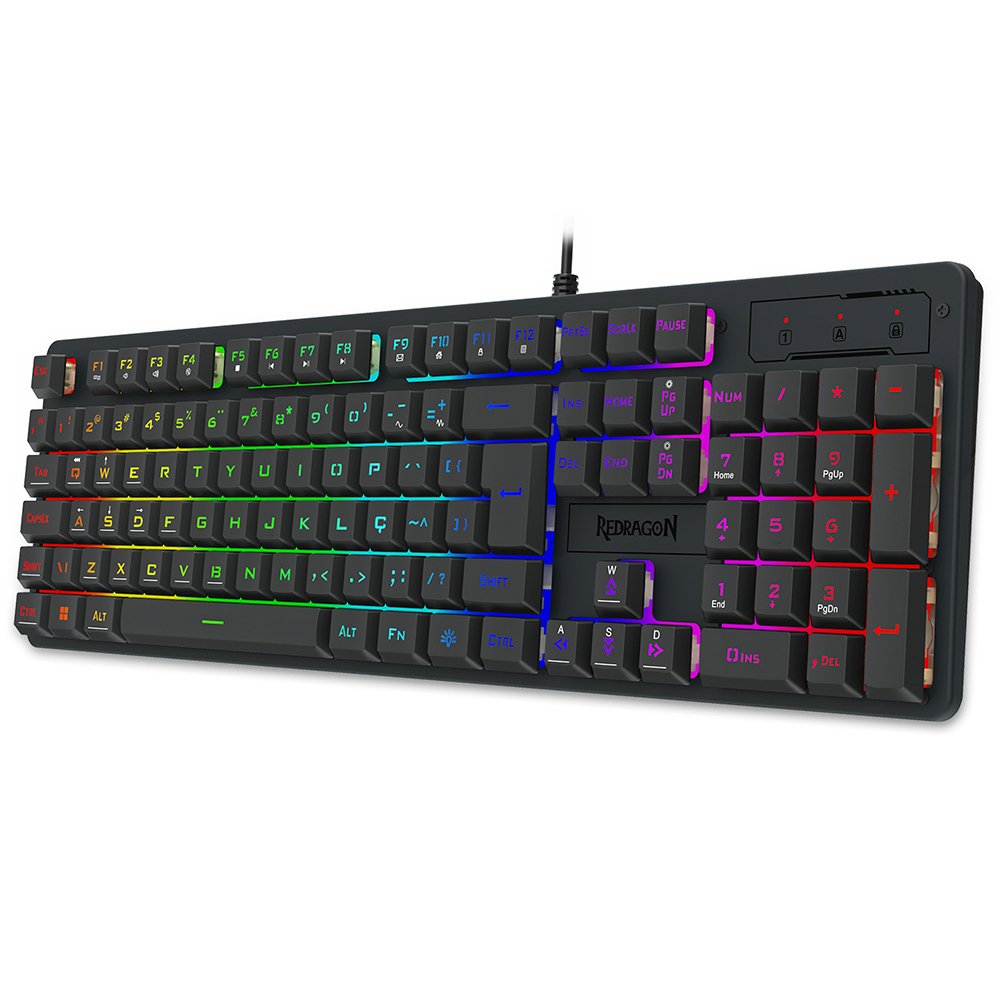 Teclado Membrana Gamer Redragon Netherbane Iluminacao Rainbow Preto ABNT2 K521-R PT