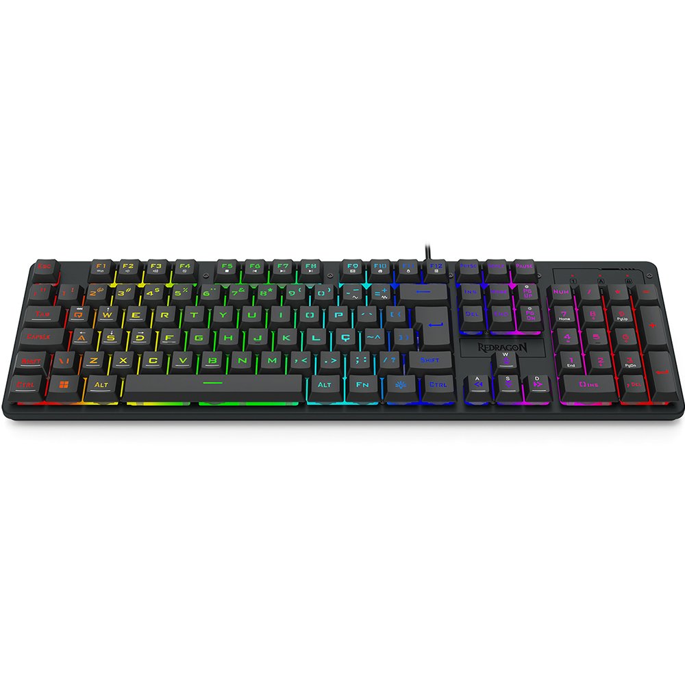 Teclado Membrana Gamer Redragon Netherbane Iluminacao Rainbow Preto ABNT2 K521-R PT