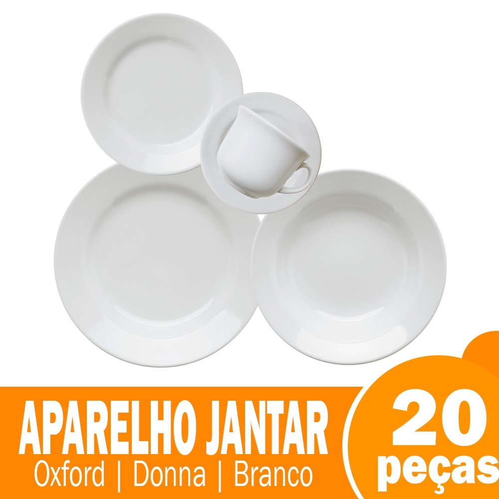 Aparelho para Jantar e Chá Oxford Donna Branco 20 Peças