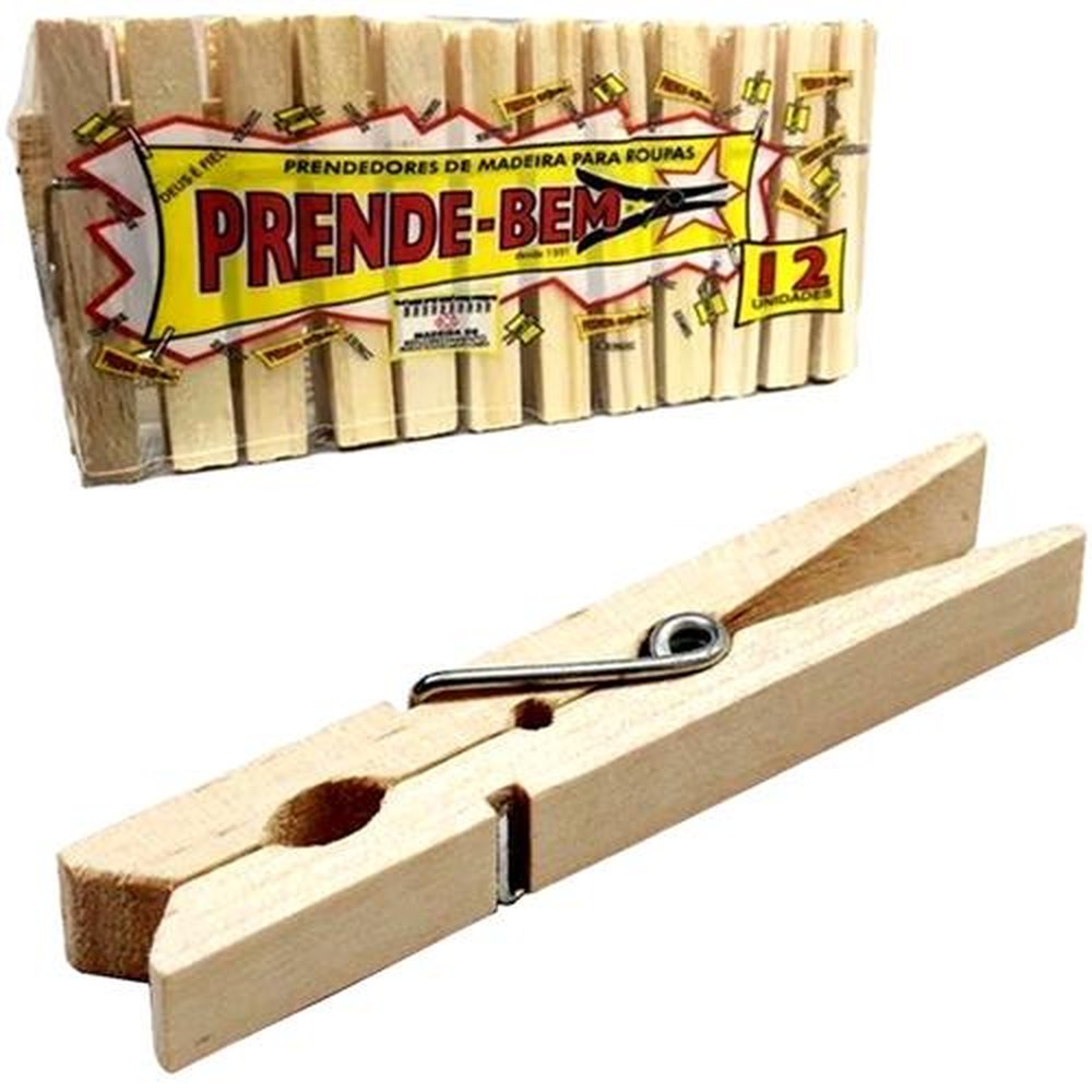 Prendedor De Roupa De Madeira Com 12 Pecas Prende Bem