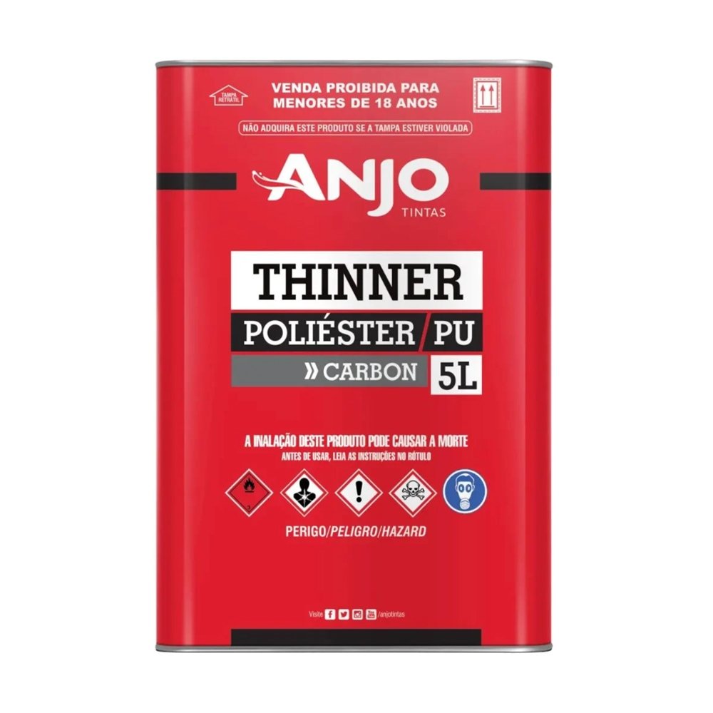 Thinner Anjo Carbon Poliéster/PU TH007 5 Litros - Embalagem com 4 Unidades