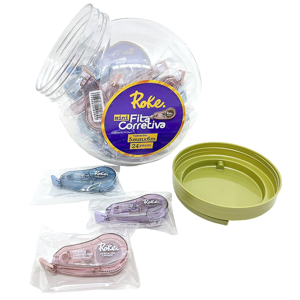 Mini Fita Corretiva ROKE 5mmx 6m - Sortidas - Pote com 24 Unidades