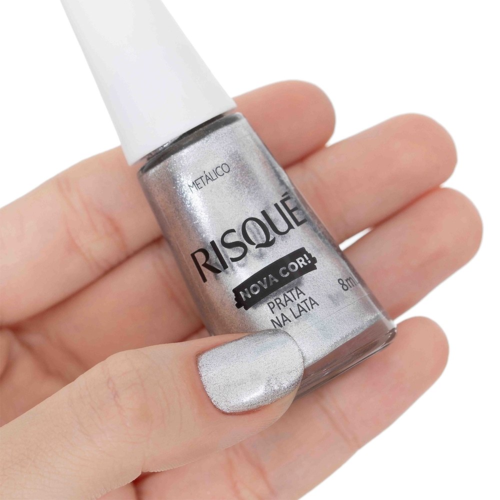 Esmalte Risqué Metálico Prata Na Lata Avulso 8ml