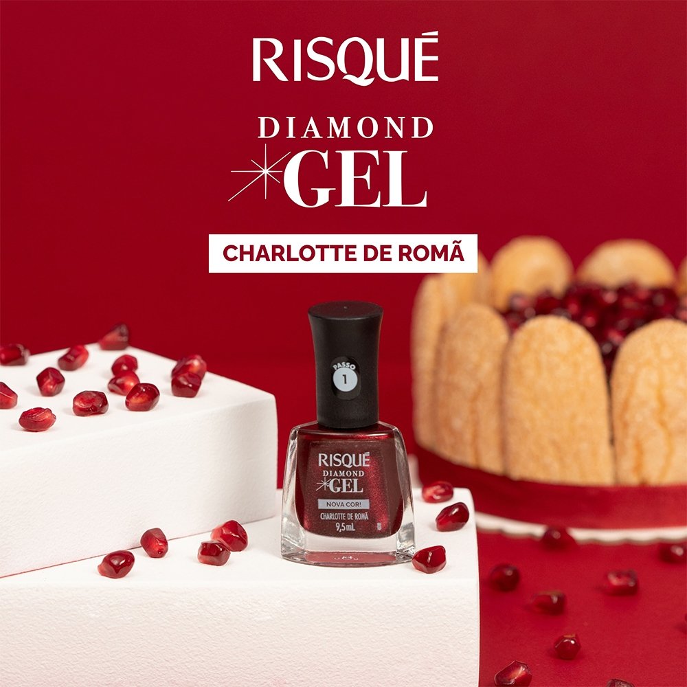 Esmalte Risqué Metalizado Diamond Gel Charlotte de Romã 9,5ml