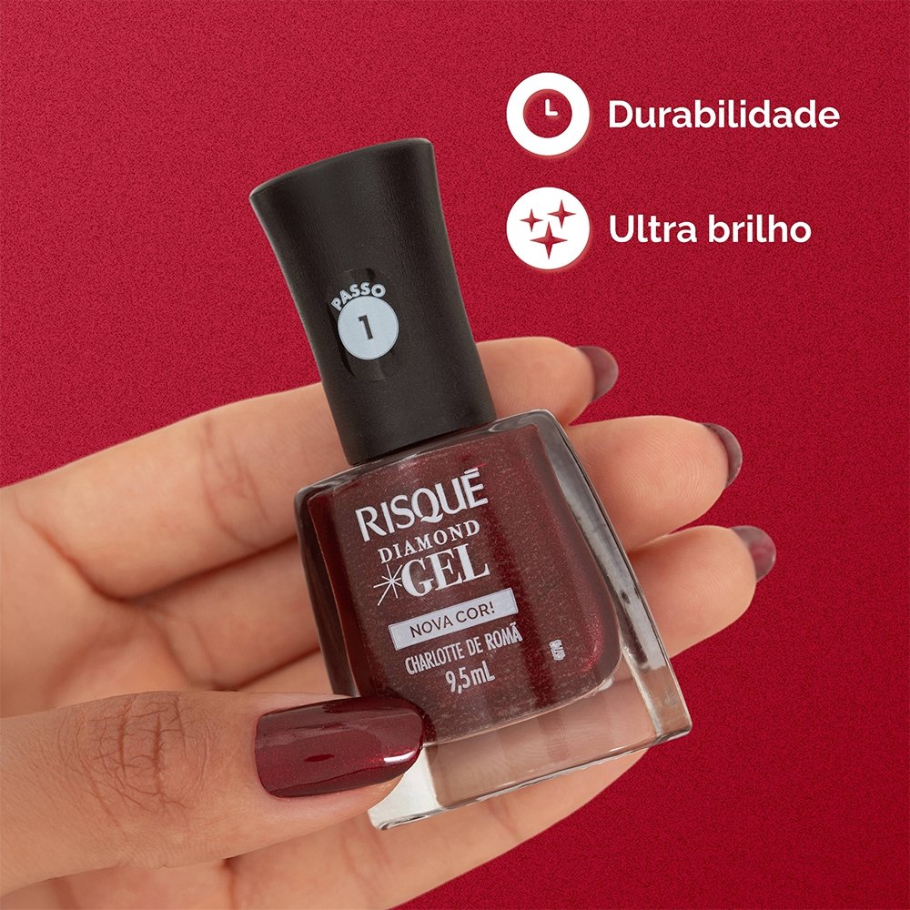 Esmalte Risqué Metalizado Diamond Gel Charlotte de Romã 9,5ml