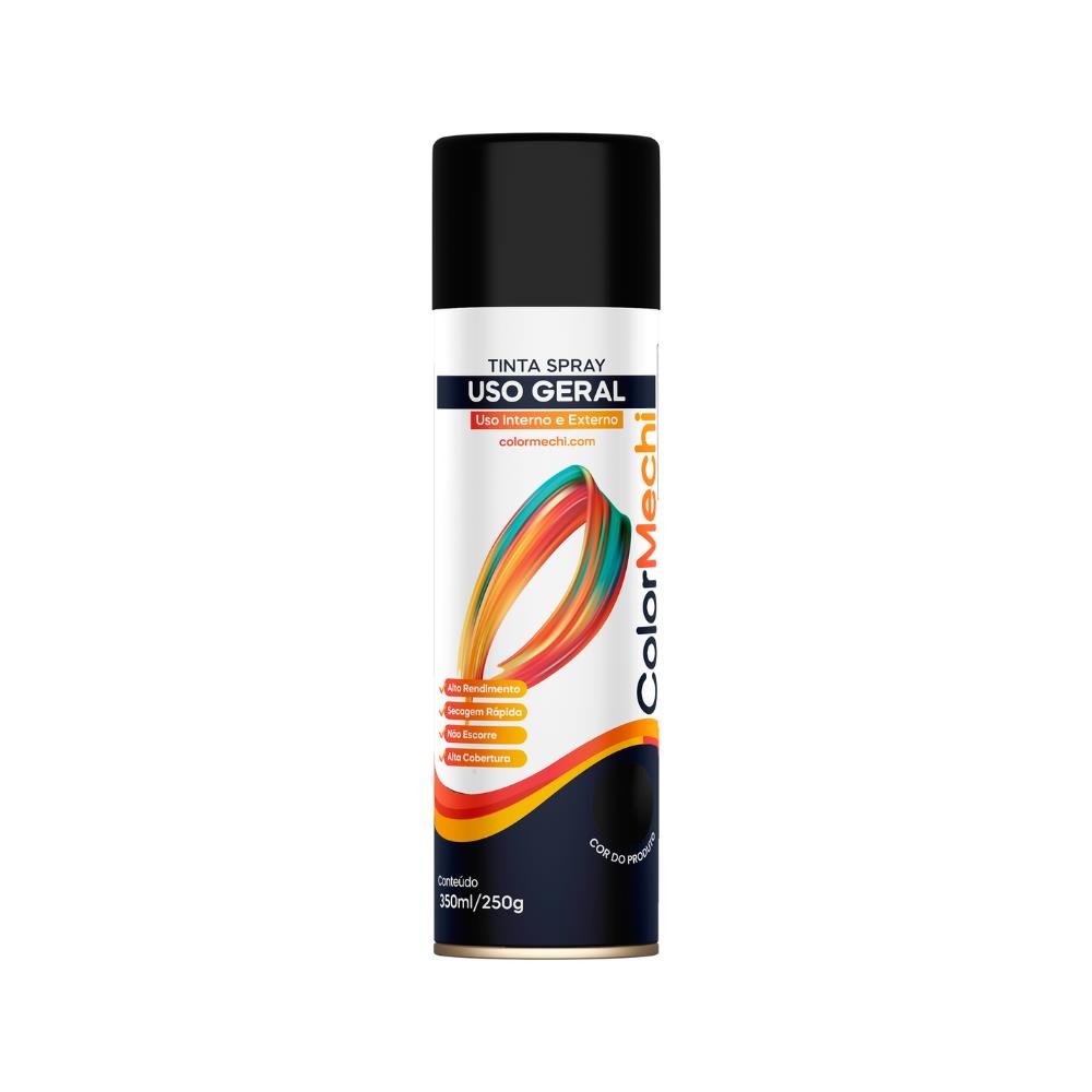 Tinta Spray 350Ml Uso Geral Preto Fosco Colormechi