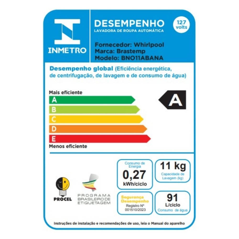 Lavadora e Secadora Brastemp 11Kg BNO11AB - 15 Ciclos, Branca, 110v