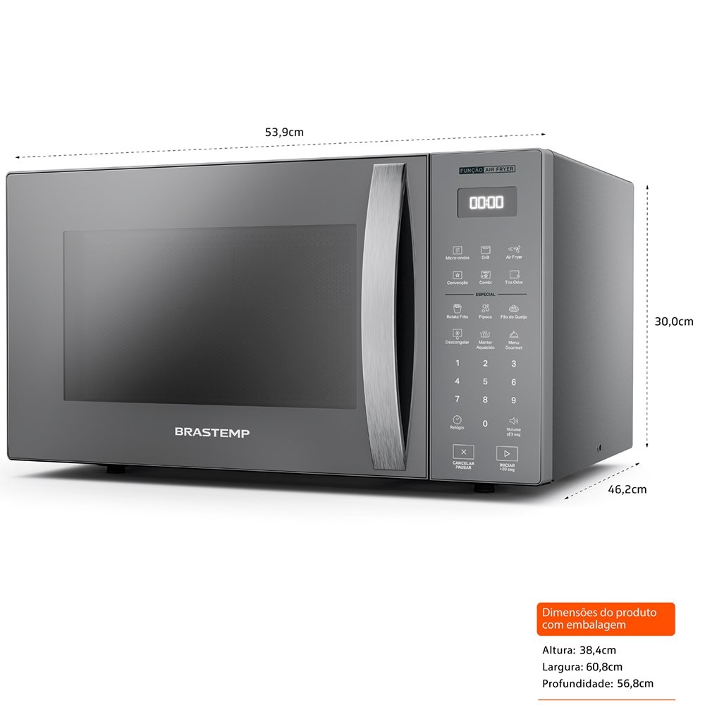 Micro-Ondas Brastemp BMC29AR 29 Litros - Tecnologia Air Fryer, Função Grill, Inox, 110V