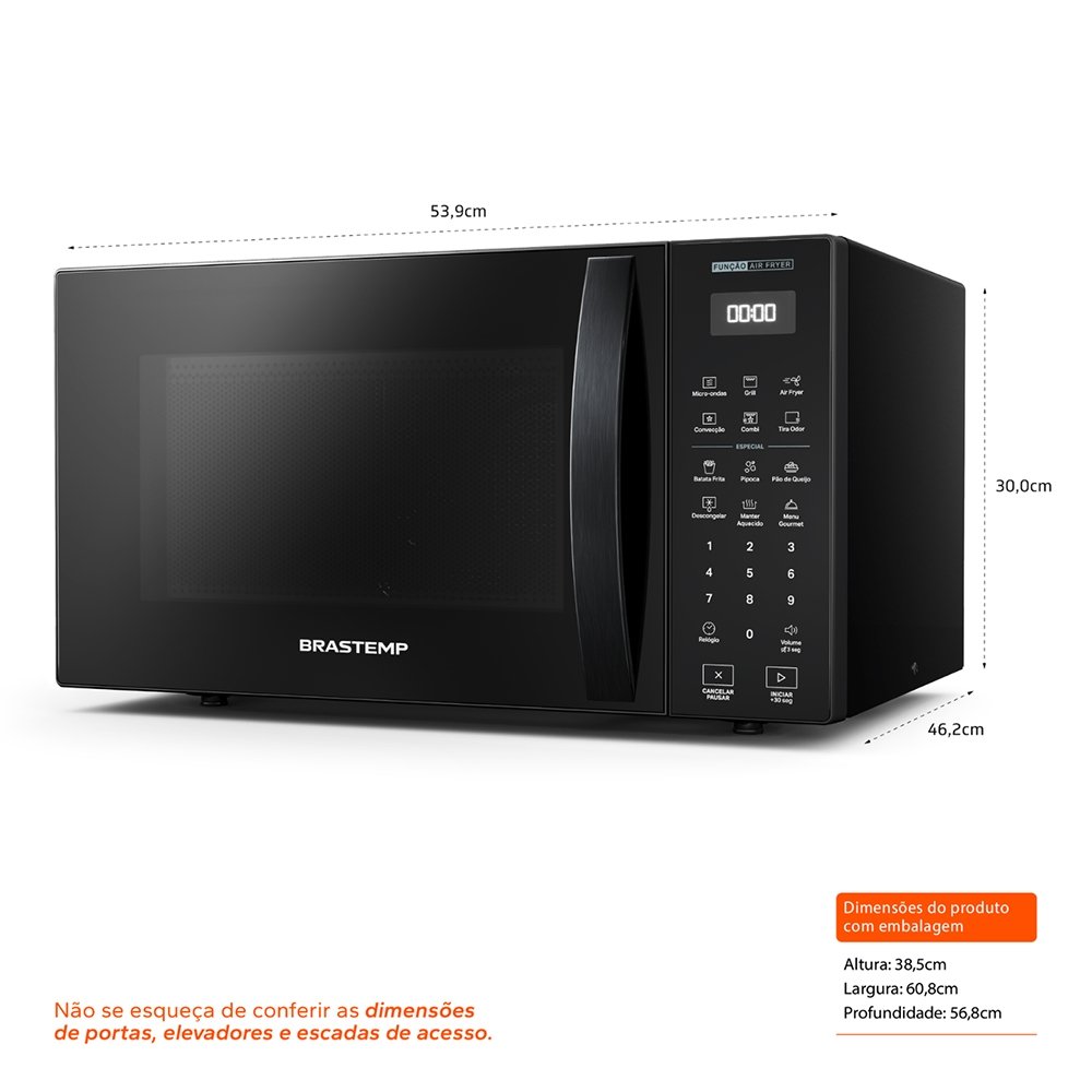 Micro-Ondas Brastemp 29 Litros BMC29AE - Função Air Fryer, 900W, Preto, 220V