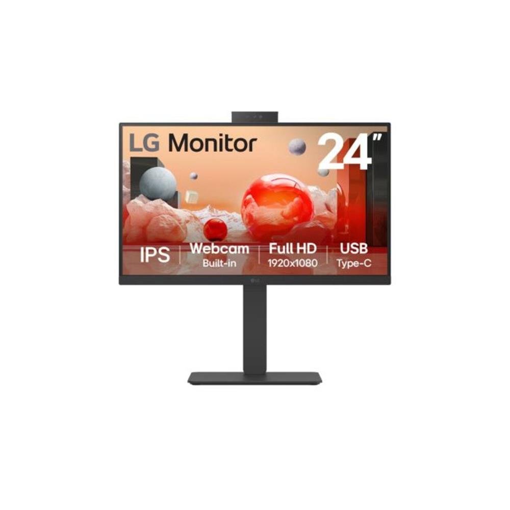 Monitor LG 23,8 FHD IPS 24BA850-B HDMI, Ajuste de Inclinação, Rotação, Pivô, USB Tipo C, 100Hz, 5ms, c/ Webcam Full HD, microfone e alto-falantes inte