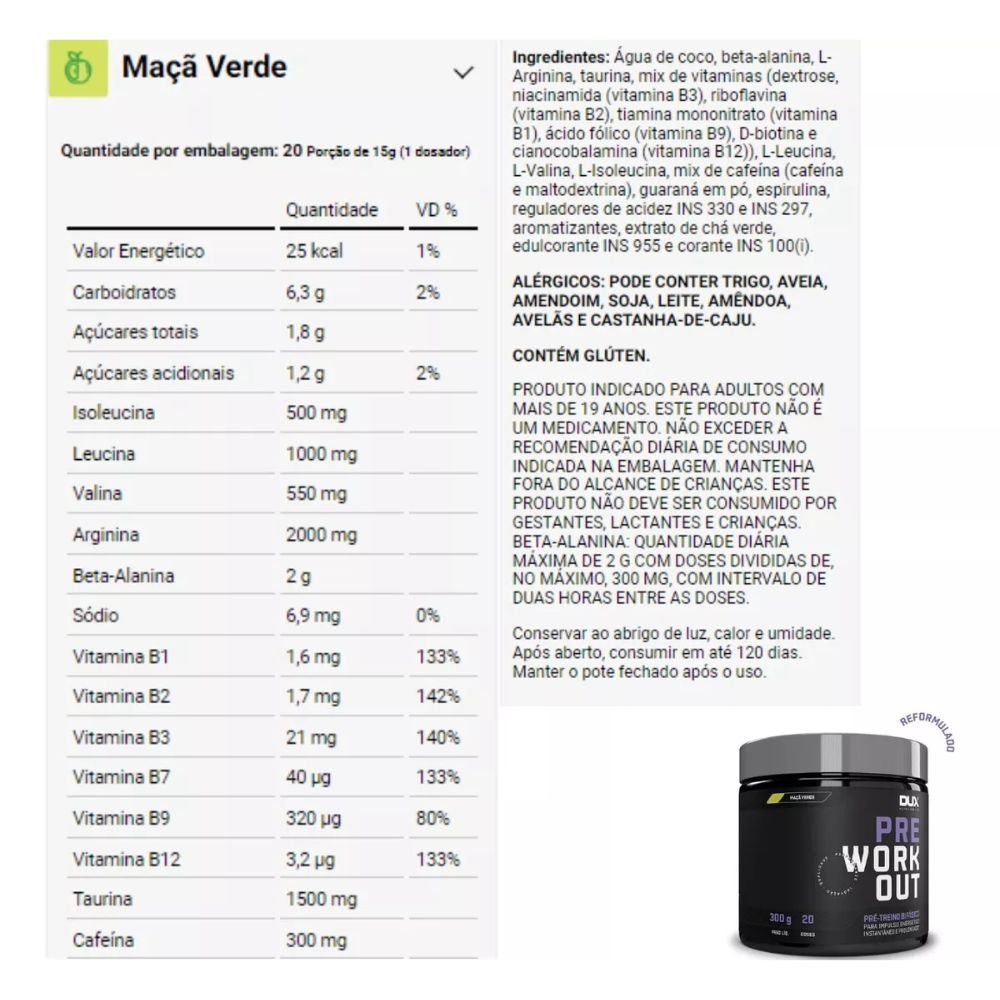 PRE WORKOUT ORIGINAL MACA VERDE 300g - DUX NUTRITION
