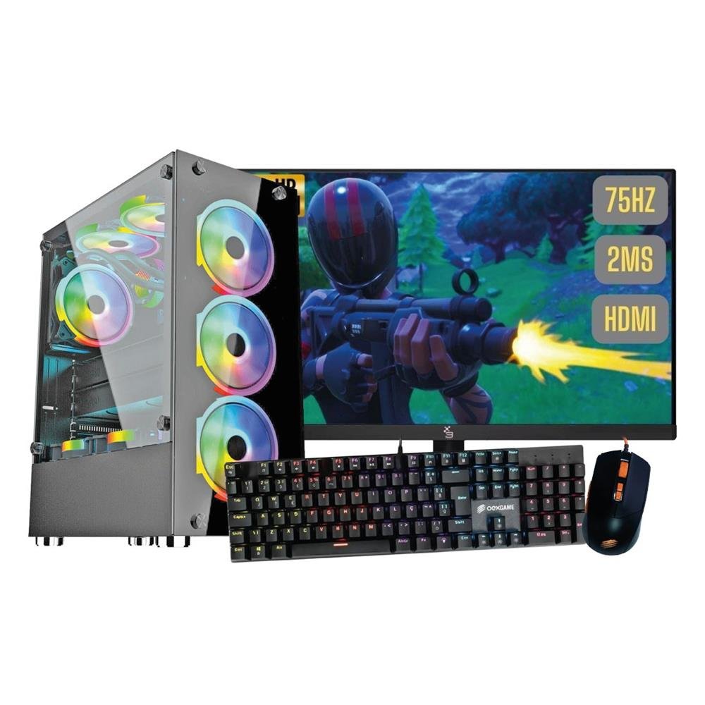 Computador Gamer Jab Amd Ryzen 5 5600GT com Wi-Fi Memoria 16GB DDR4 SSD 480GB Fonte 500W Windows 11 Trial + Teclado e Mouse + Monitor Led 21