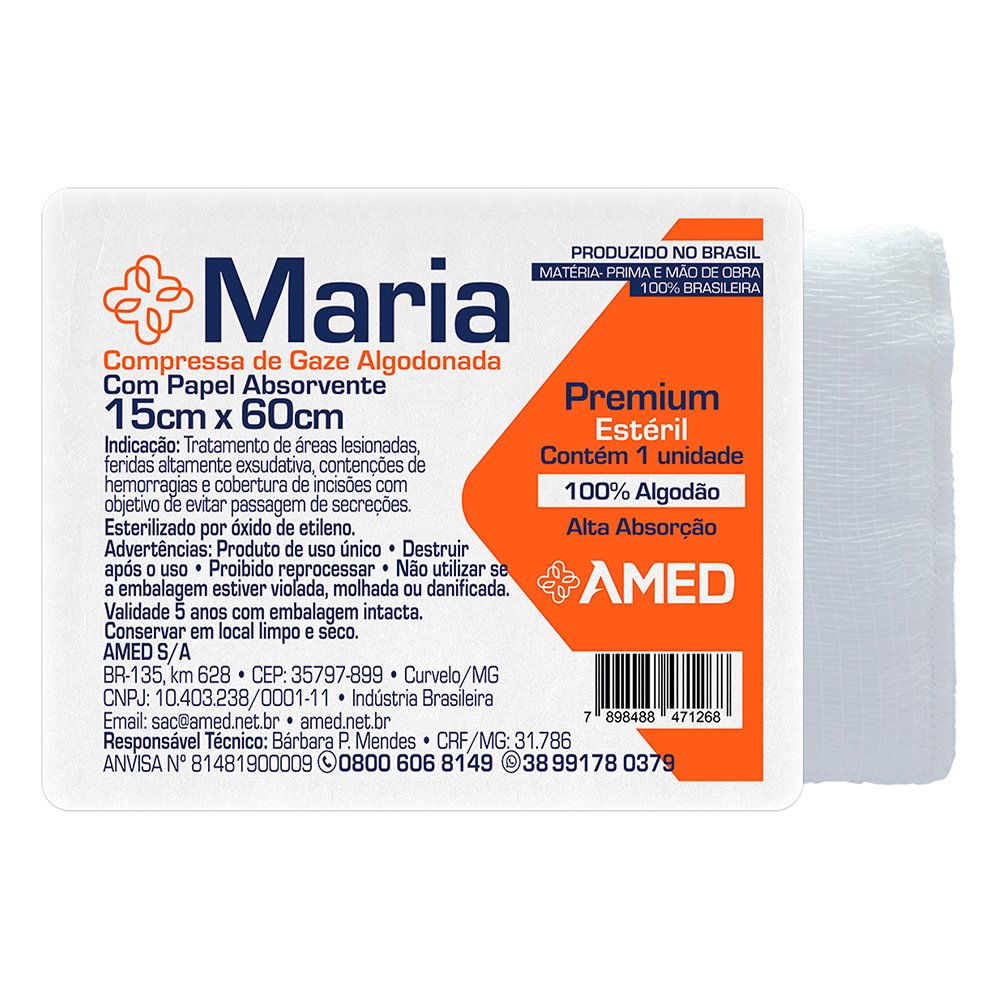 Compressa Algodonada Com Papel Absorvente Maria 15Cmx60Cm Unidade