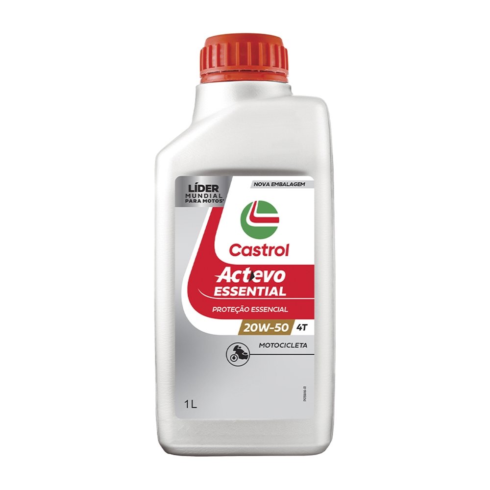 Óleo Lubrificante Castrol Actevo 20W50 - Essential Mineral 4t Api Sl Jaso Ma 1 Litro - Embalagem com 24 Unidades