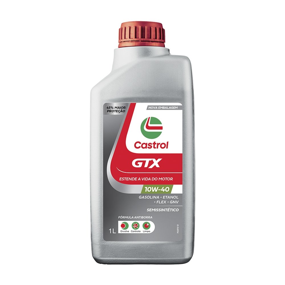 Óleo Lubrificante Castrol Gtx 10W40 - Api Sn Dupla Ação Anti Borra 1 Litro - Embalagem com 24 Unidades