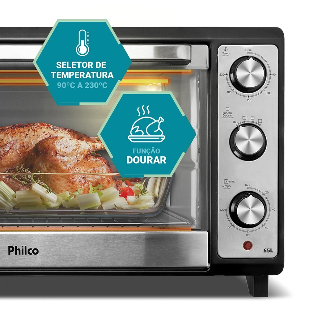 Forno Elétrico Philco PFE65 - 65 Litros, 1800W, Preto, 110V