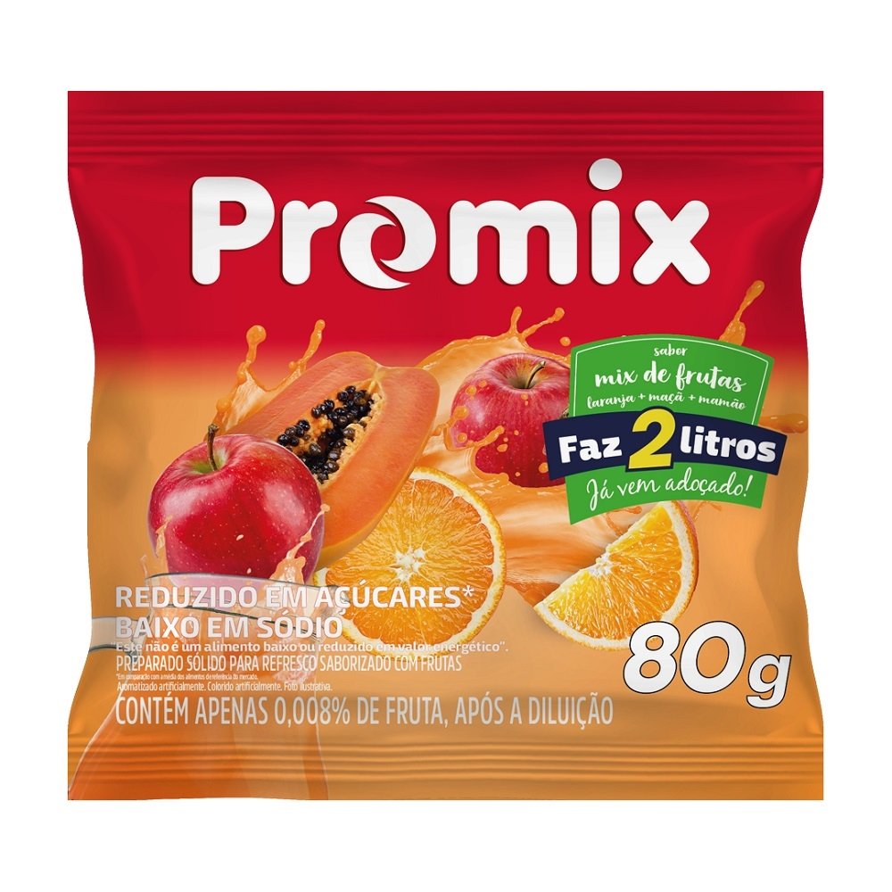 Refresco em Pó Promix Mix de Frutas 80g - Embalagem com 24 Unidades