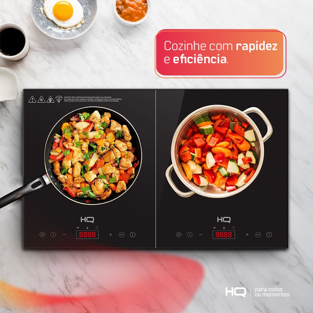 Cooktop De Indução Hq 2 Bocas Portátil 3500W Preto Hq-Ids3502 220V