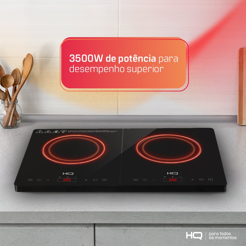 Cooktop De Indução Hq 2 Bocas Portátil 3500W Preto Hq-Ids3502 220V
