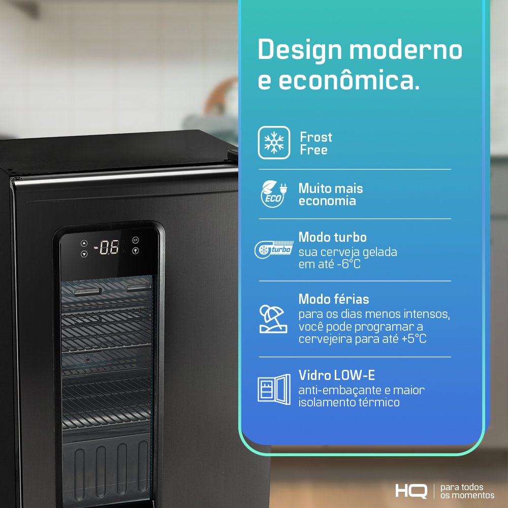 Cervejeira Expositor Vertical HQ 100 Litros Frost Free Inox Titanium HQ-100CEVPVFFI2 220V