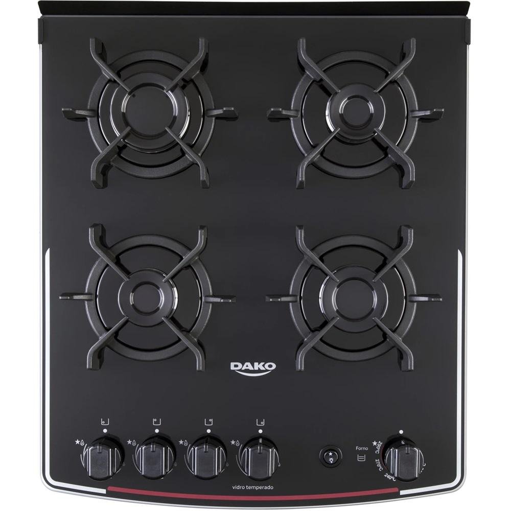 Fogão Dako 4 Bocas com Mesa de Vidro Mega Chama Supreme Timer Glass Titanium Bivolt