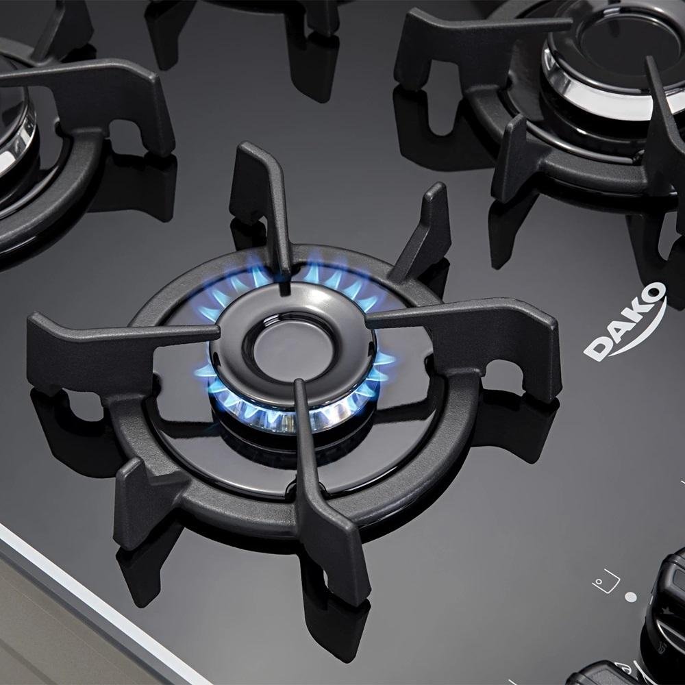 Fogão Dako 4 Bocas com Mesa de Vidro Mega Chama Supreme Timer Glass Titanium Bivolt