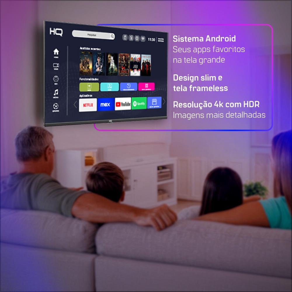 Smart Tv Hq 65" 4K Tela Sem Bordas Sistema Android Design Slim Hqs65nkhm