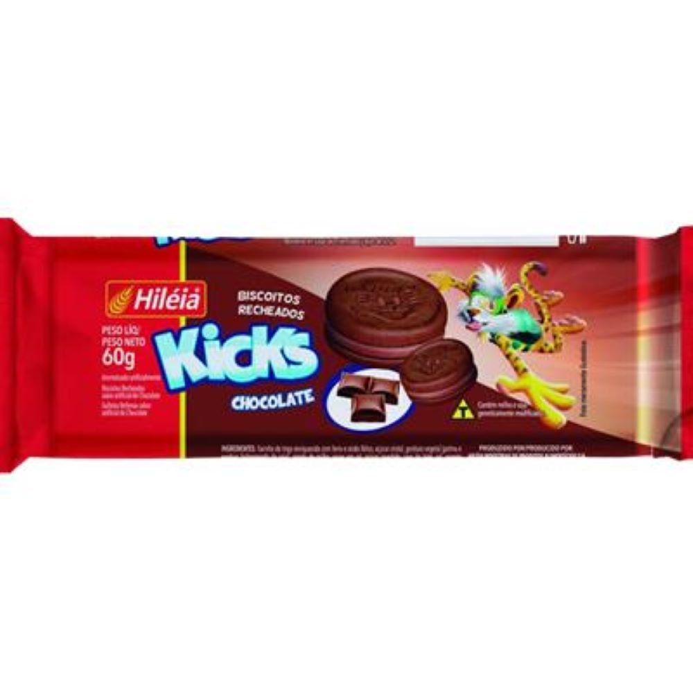 Biscoito Recheado Kicks Hileia Chocolate 40G - Caixa com 60 Unidade
