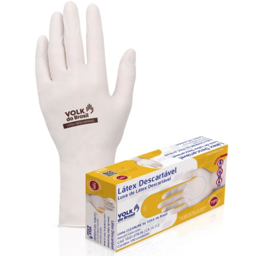 Luva de Látex Descartável com Pó VOLK - 100 Unidades - Tamanho M
