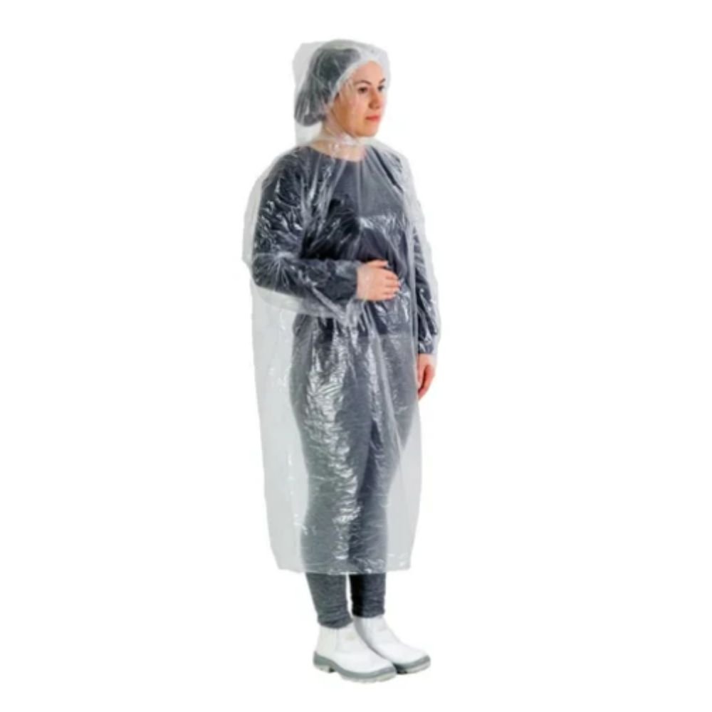 Bata Polietileno Transparente Com Capuz E Elástico No Punho - Prevemax
