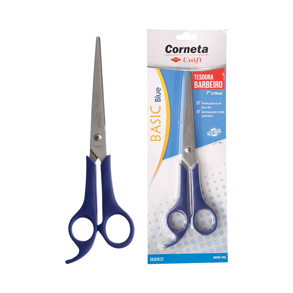Tesoura Basic Blue Barbeiro 7" - Corneta