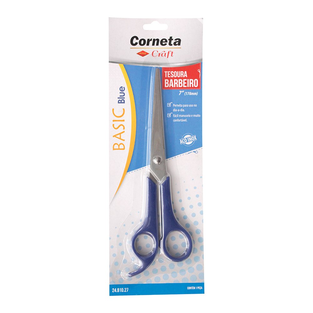 Tesoura Basic Blue Barbeiro 7" - Corneta