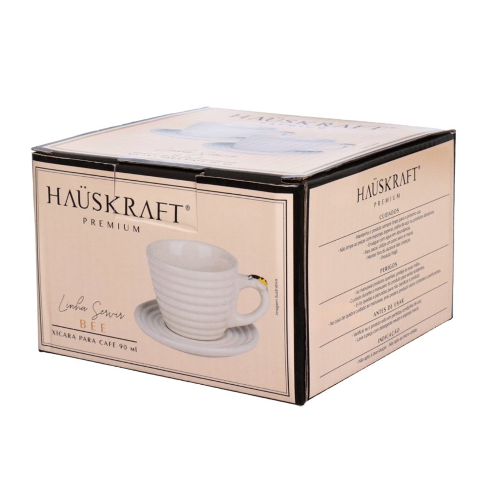 Xicara Cafe Porcelana Bee 90Ml 2 Peças - HAUSKRAFT